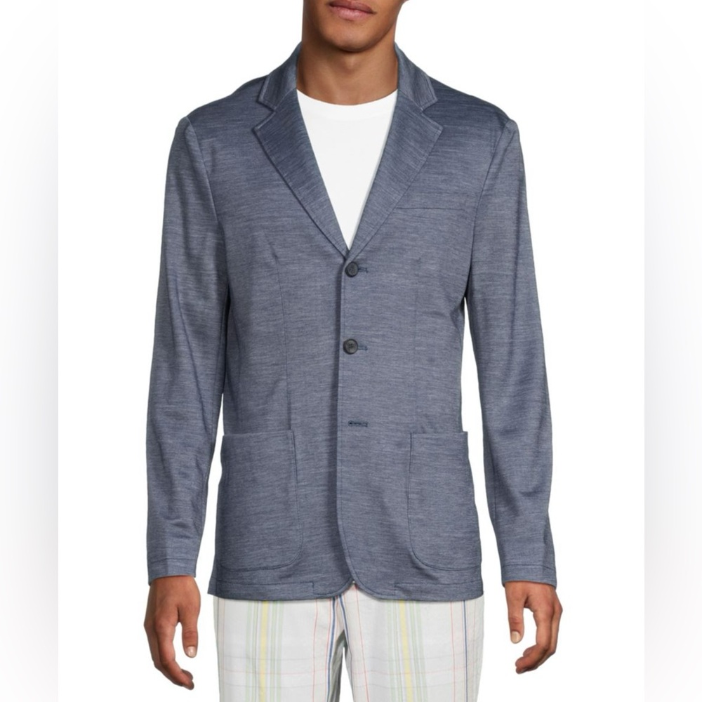 EMANUEL BERG Men's BLUE Tencel Wool Stretch Shirt Jacket $698 48 US 58 EU